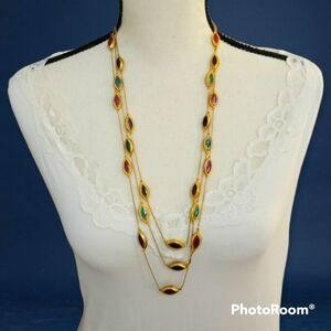 Vintage Byzatine Rainbow Marquis Enamel Layered Torsade Necklace